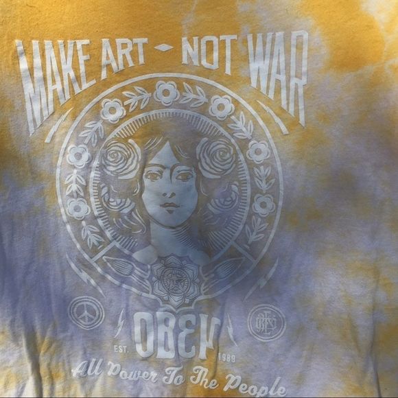 2XHP❤️OBEY Make Art Not War Yellow Tie Dye T-Shirt - Picture 5 of 7